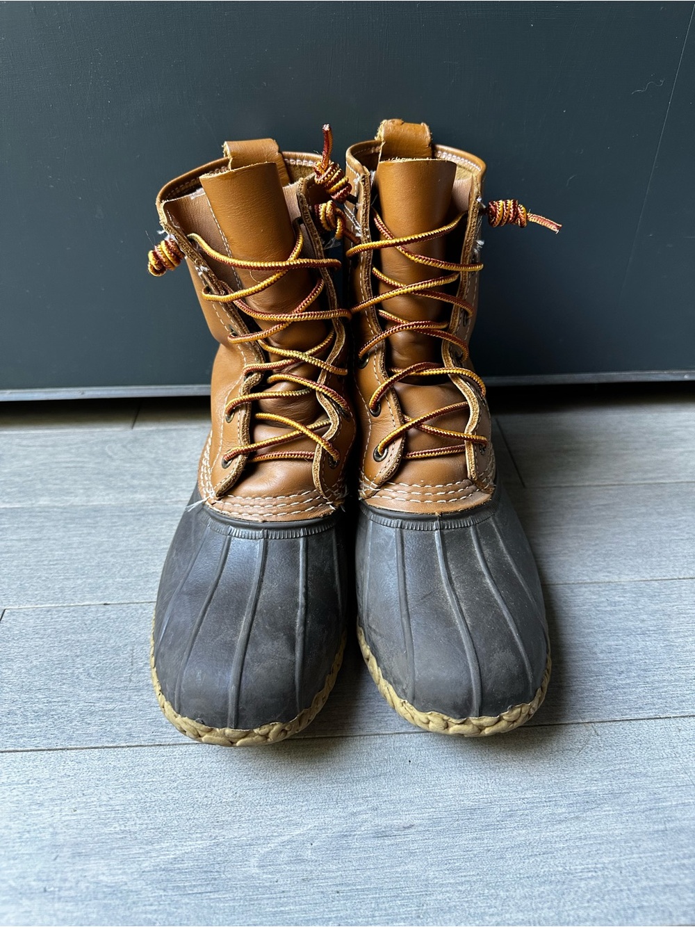LL Bean Womens Duck Boots 8N Brown Leather Waterproof Lace Up Rain Snow USA